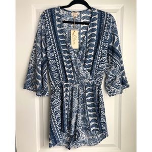 NWT Elan Blue and White Print Romper